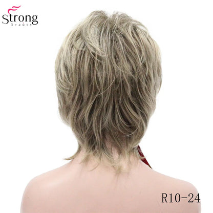 StrongBeauty Women Synthetic wig Short Hair Auburn/Blonde Natural wigs Capless Layered Hairstyles