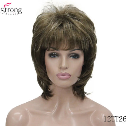 StrongBeauty Women Synthetic wig Short Hair Auburn/Blonde Natural wigs Capless Layered Hairstyles