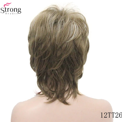 StrongBeauty Women Synthetic wig Short Hair Auburn/Blonde Natural wigs Capless Layered Hairstyles