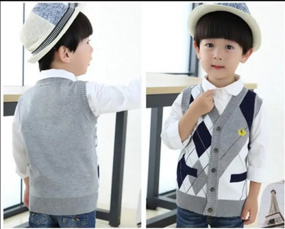Autumn Spring New Kids Boy Sweater Vest Children Clothing Plaid Stitching Coat Baby Cotton thick top Boys Cardigan Vest