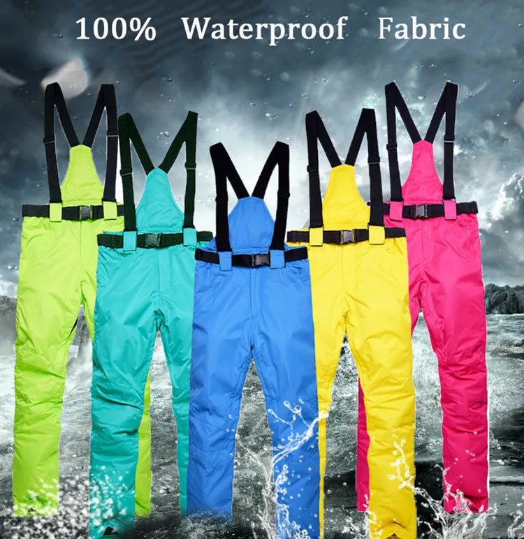 New Winter Thick Warm Skiing Pants Men Women Lovers Windproof Waterproof Suspender Trousers Snow Snowboard Pants Plus Size