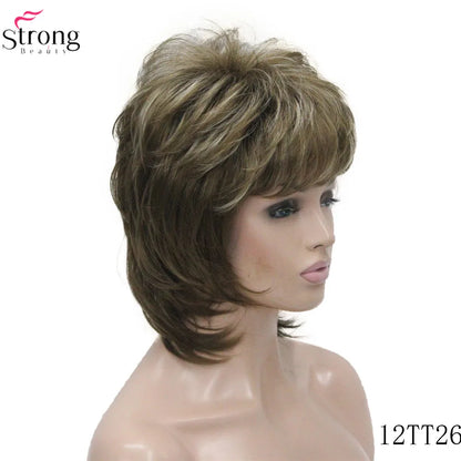 StrongBeauty Women Synthetic wig Short Hair Auburn/Blonde Natural wigs Capless Layered Hairstyles