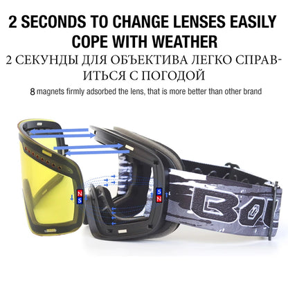 Ski Goggles Snowboard Mask For Men Women Skiing Eyewear UV400 Snow Protection Over Glasses Magnetic Mountaineering Glasses