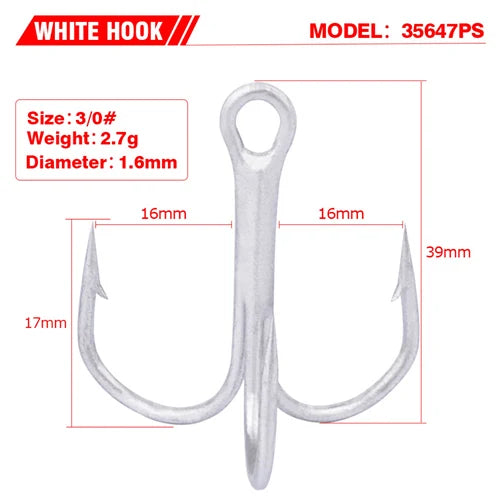 10pcs 35647 3/0#-14# High Carbon Steel Fishing Hook Barbed Treble Hooks Fishhooks Carp Fishing Tackle Round Bend For Bass
