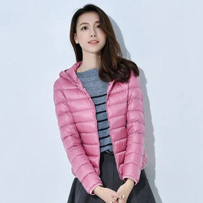 Winter Women Ultralight Thin Down Jacket White Duck Down Hooded Jackets Long Sleeve Warm Coat Parka Female Portable Outwear