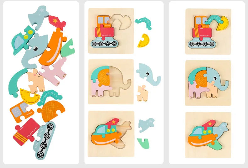 High Quality Baby 3D Wooden Puzzle Educational Toys Early Learning Cognition Kids Cartoon Grasp Intelligence Puzzle
