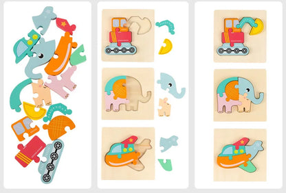 High Quality Baby 3D Wooden Puzzle Educational Toys Early Learning Cognition Kids Cartoon Grasp Intelligence Puzzle