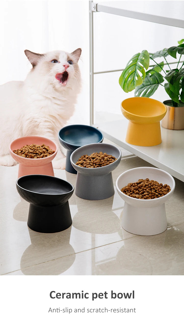 Cat Nordic Style Food Water Bowl Pet Animal Ceramic Eating Dishes High Foot Raised Puppy Cats Matte Bowls Elevated Dog Bowls