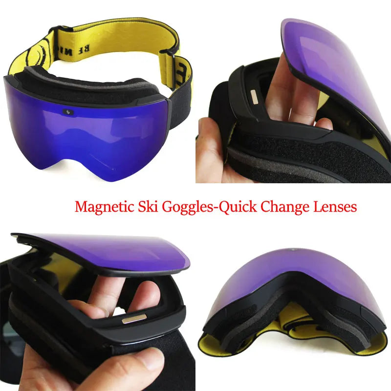 Ski Goggles with Magnetic Double Layer Yellow Lens Skiing Anti-fog UV400 Snowboard Goggles Men Women Ski Glasses Eyewear Set