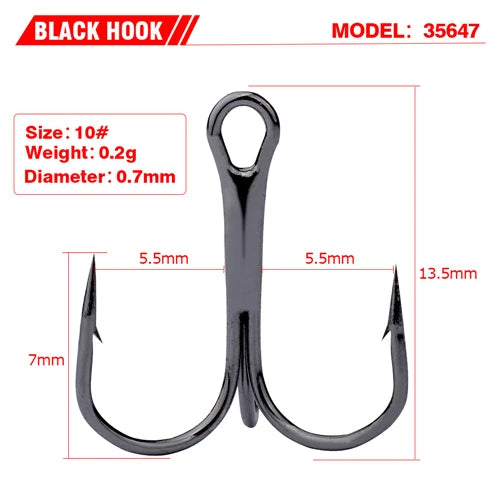 10pcs 35647 3/0#-14# High Carbon Steel Fishing Hook Barbed Treble Hooks Fishhooks Carp Fishing Tackle Round Bend For Bass