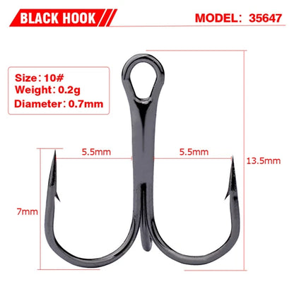 10pcs 35647 3/0#-14# High Carbon Steel Fishing Hook Barbed Treble Hooks Fishhooks Carp Fishing Tackle Round Bend For Bass