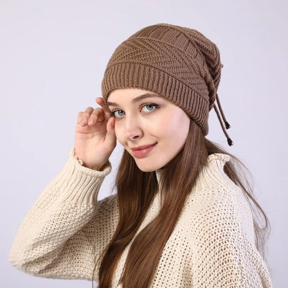 fashion women stretchy knitted Skullies Beanies Hat solid snood scarf warm Beanie For womem Autumn winter Female Beanie cap