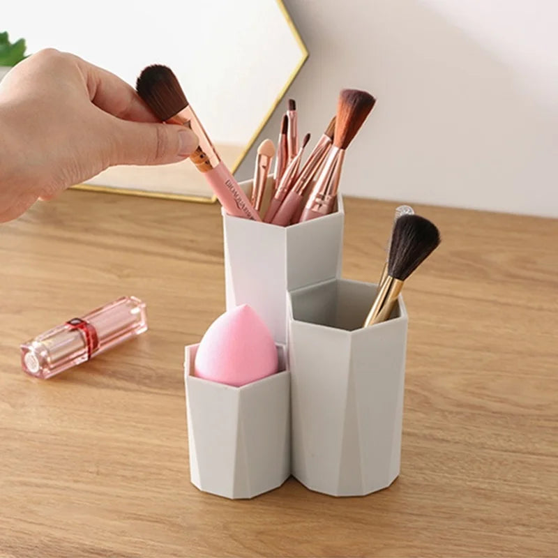 Polish Nail Brush Box 3 Lattices Organizer Storage Tools Desk Case Jewelry Cosmetics Office Table Rack Holder Make up Pen