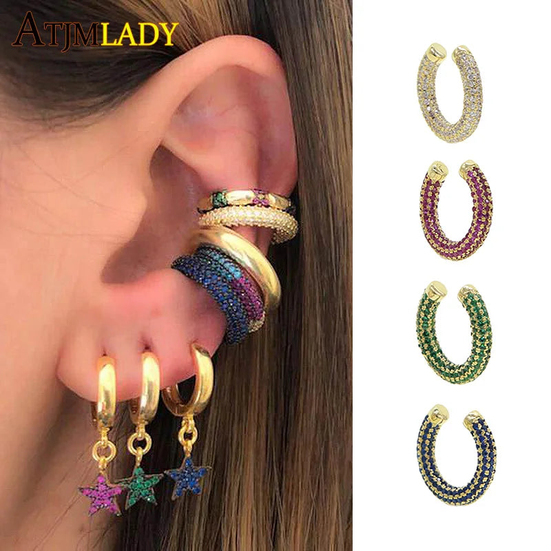 white green blue red cz Circle no piercing women 1 pc bling full cz colorful ear cuff multi piercing clip on earring ice jewelry