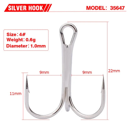 10pcs 35647 3/0#-14# High Carbon Steel Fishing Hook Barbed Treble Hooks Fishhooks Carp Fishing Tackle Round Bend For Bass