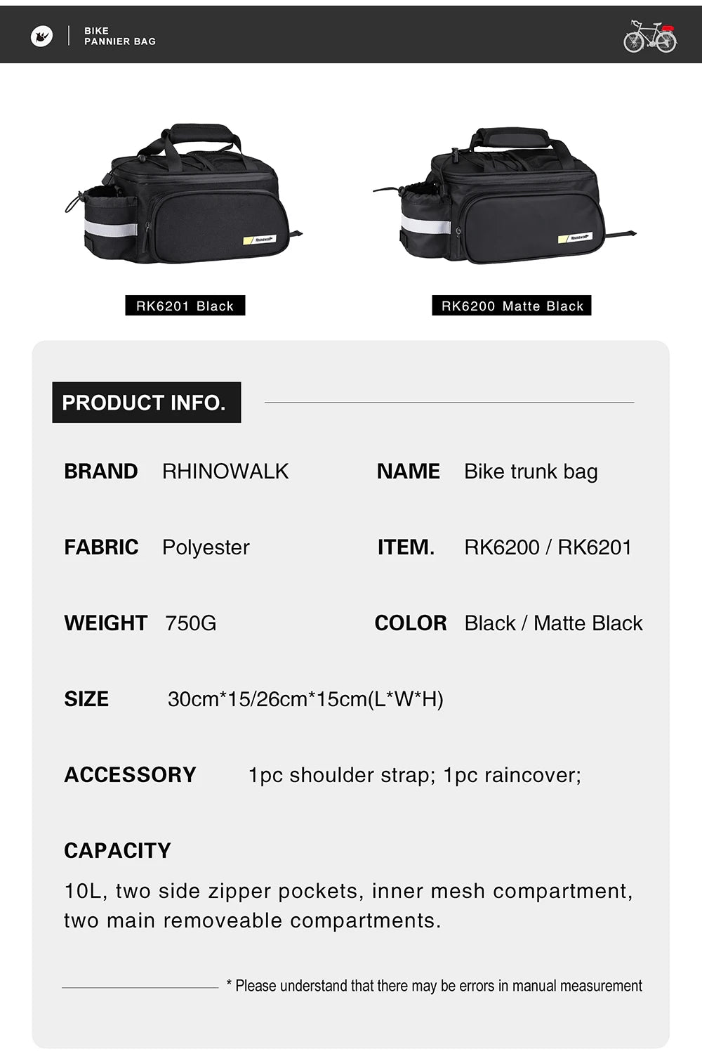 Rhinowalk Bicycle Pannier Bag Multifunctional Bike Rack Bag Trunk Saddle Cycling Large Capacity Travel Bag MTB With Rain Cover