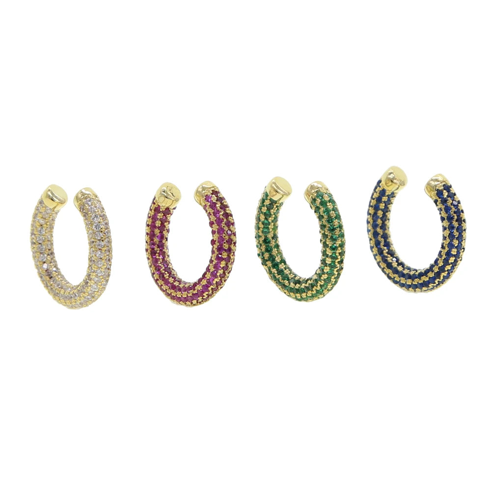 white green blue red cz Circle no piercing women 1 pc bling full cz colorful ear cuff multi piercing clip on earring ice jewelry