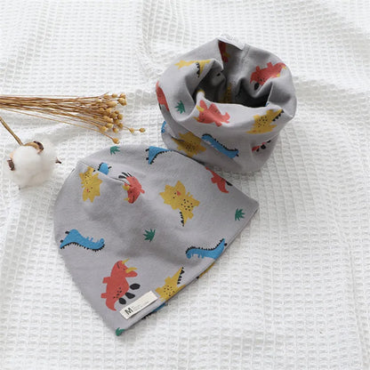 Autumn Winter Cotton Knit Children's Hat Collar 2 Set Boys and Girls Hats Set Baby Solid Color Scarf Cap two-piece