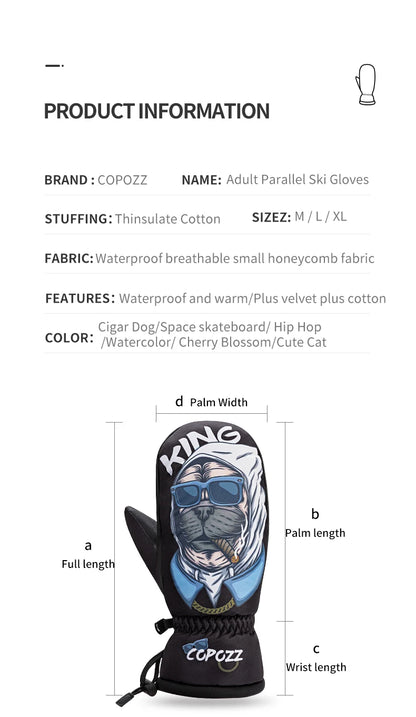 COPOZZ -30℃ Thicken Adult Teen Professional Snowboarding Ski Gloves Windproof Winter Warm Thermal Snow Mittens Skiing Snowmobile