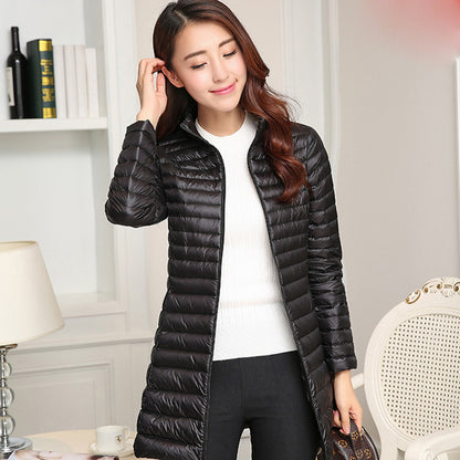 Autumn Winter Women White Duck Down Jacket Female ultra Light Slim Thin Zipper Warm Feather Long Down Coat Good Quality Parkas