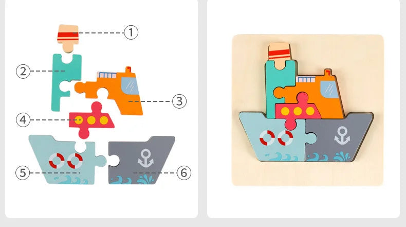 High Quality Baby 3D Wooden Puzzle Educational Toys Early Learning Cognition Kids Cartoon Grasp Intelligence Puzzle