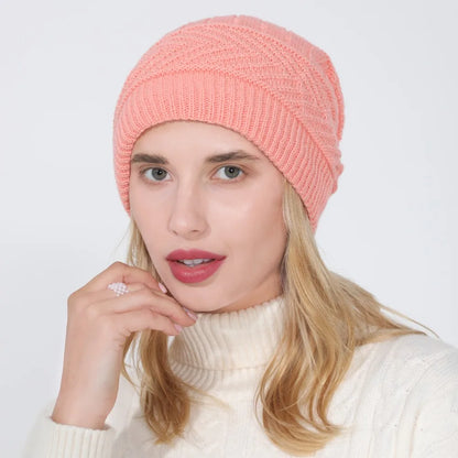 fashion women stretchy knitted Skullies Beanies Hat solid snood scarf warm Beanie For womem Autumn winter Female Beanie cap