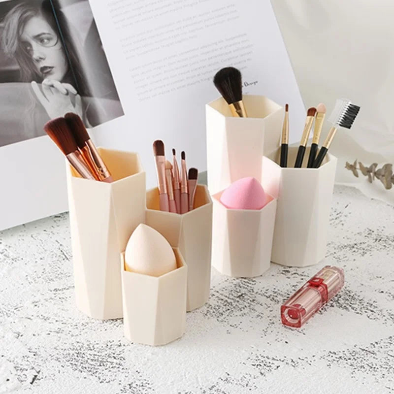Polish Nail Brush Box 3 Lattices Organizer Storage Tools Desk Case Jewelry Cosmetics Office Table Rack Holder Make up Pen