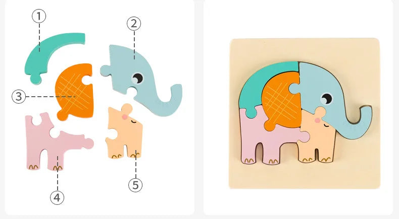 High Quality Baby 3D Wooden Puzzle Educational Toys Early Learning Cognition Kids Cartoon Grasp Intelligence Puzzle