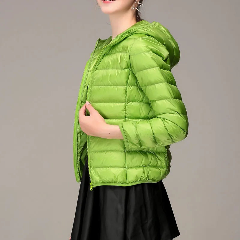 Winter Women Ultralight Thin Down Jacket White Duck Down Hooded Jackets Long Sleeve Warm Coat Parka Female Portable Outwear