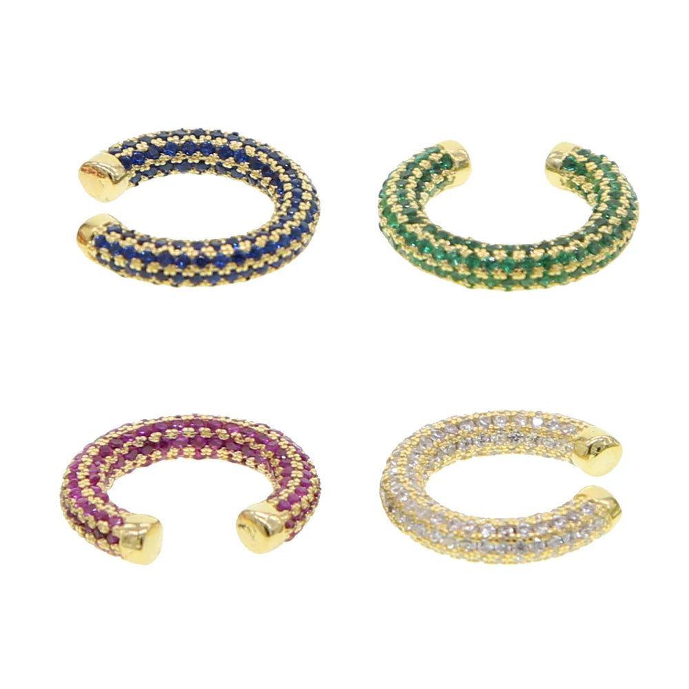 white green blue red cz Circle no piercing women 1 pc bling full cz colorful ear cuff multi piercing clip on earring ice jewelry