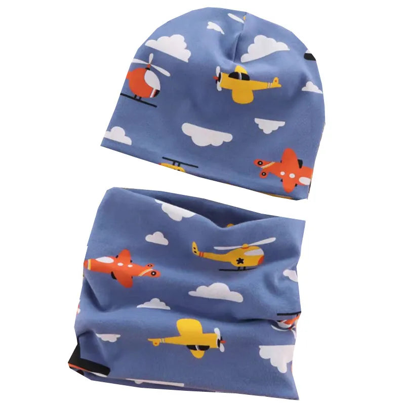 Autumn Winter Cotton Knit Children's Hat Collar 2 Set Boys and Girls Hats Set Baby Solid Color Scarf Cap two-piece