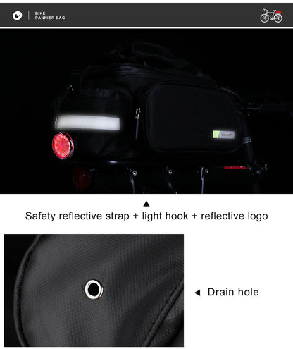Rhinowalk Bicycle Pannier Bag Multifunctional Bike Rack Bag Trunk Saddle Cycling Large Capacity Travel Bag MTB With Rain Cover