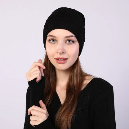 fashion women stretchy knitted Skullies Beanies Hat solid snood scarf warm Beanie For womem Autumn winter Female Beanie cap