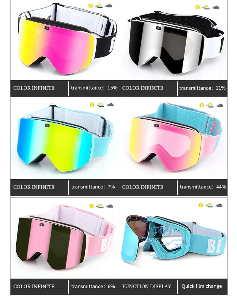 Ski Goggles with Magnetic Double Layer Yellow Lens Skiing Anti-fog UV400 Snowboard Goggles Men Women Ski Glasses Eyewear Set