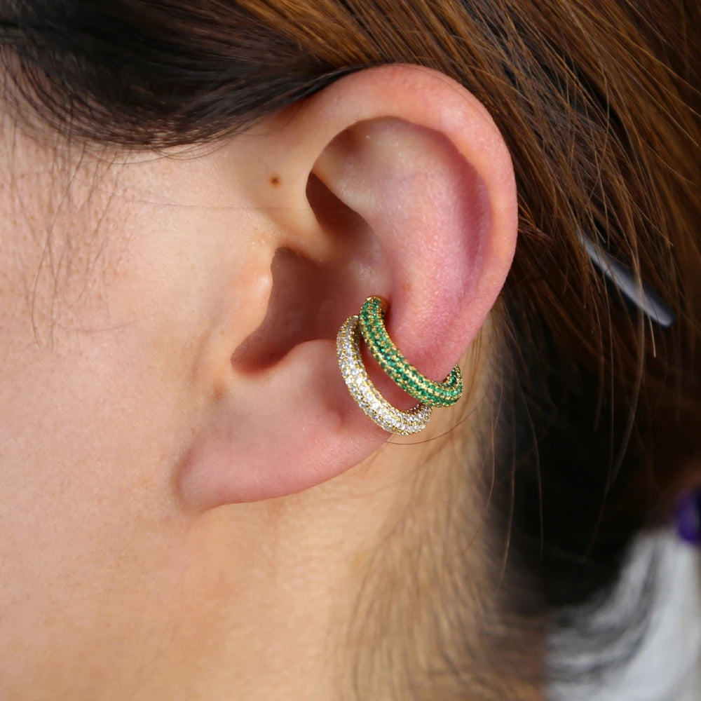 white green blue red cz Circle no piercing women 1 pc bling full cz colorful ear cuff multi piercing clip on earring ice jewelry
