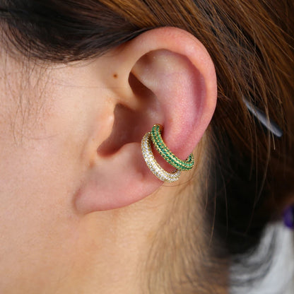 white green blue red cz Circle no piercing women 1 pc bling full cz colorful ear cuff multi piercing clip on earring ice jewelry