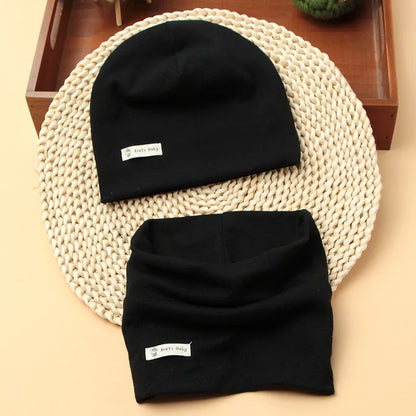 Autumn Winter Cotton Knit Children's Hat Collar 2 Set Boys and Girls Hats Set Baby Solid Color Scarf Cap two-piece