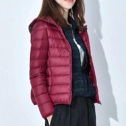Winter Women Ultralight Thin Down Jacket White Duck Down Hooded Jackets Long Sleeve Warm Coat Parka Female Portable Outwear