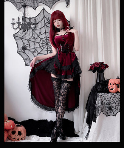 Sexy Lingerie Cosplay Dark Gothic Halloween Costume Ladies Dress Dovetail Witch Vampire Bride Performance Costume Red Suit