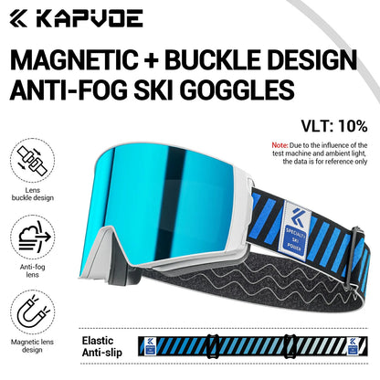 KAPVOE New Outdoor Photochromic Ski Goggles Winter Snow Sports for Unisex Snow Glasses UV400 Anti-fog Magnetic Snowboard Glasses