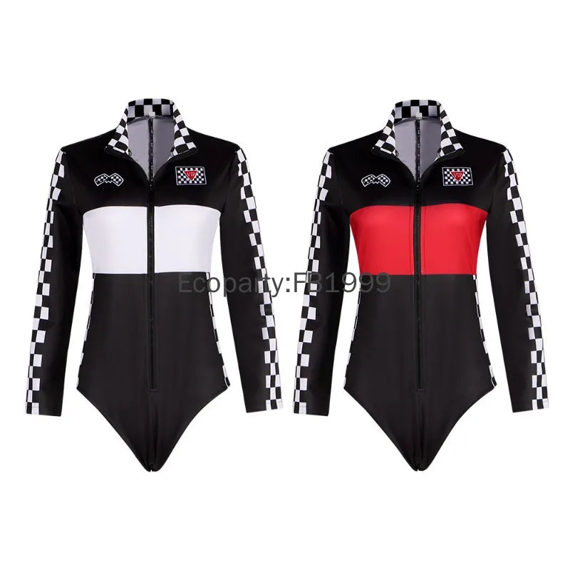 Women Racer Cosplay Costume Fashion Sexy Racing Queen Cosplay Uniform Suit One-Piece Training Racing Jumpsuits Halloween Costume
