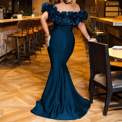 CM.YAYA Winter Women Slash Neck Sleeveless Ruffles Empire Dress Sexy Evening Party Night Mermaid Maxi Long Bandage Dresses
