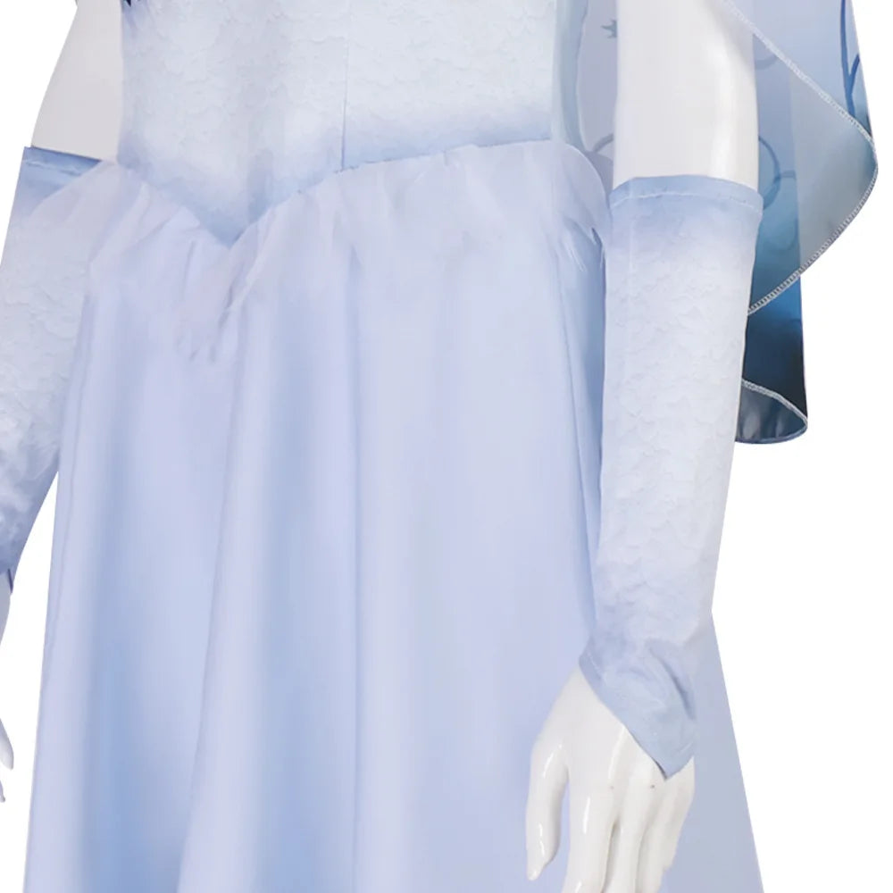 Bride Emily Cosplay Costume Wig Zombie Ghost Emily Blue Printed Dress Gothic Clothing Halloween Party Princess Dress Suit