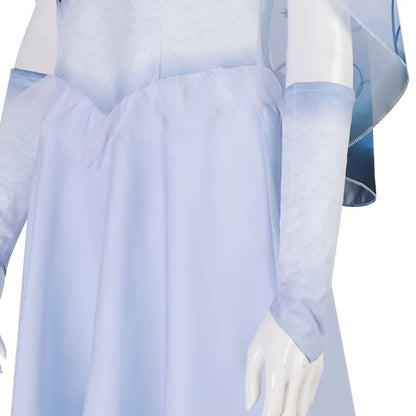 Bride Emily Cosplay Costume Wig Zombie Ghost Emily Blue Printed Dress Gothic Clothing Halloween Party Princess Dress Suit