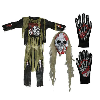 2025 New Arrival Scary Boy Burning Creepy Dead Halloween Fancy Dress Up Kids Skeleton Zombie Costume