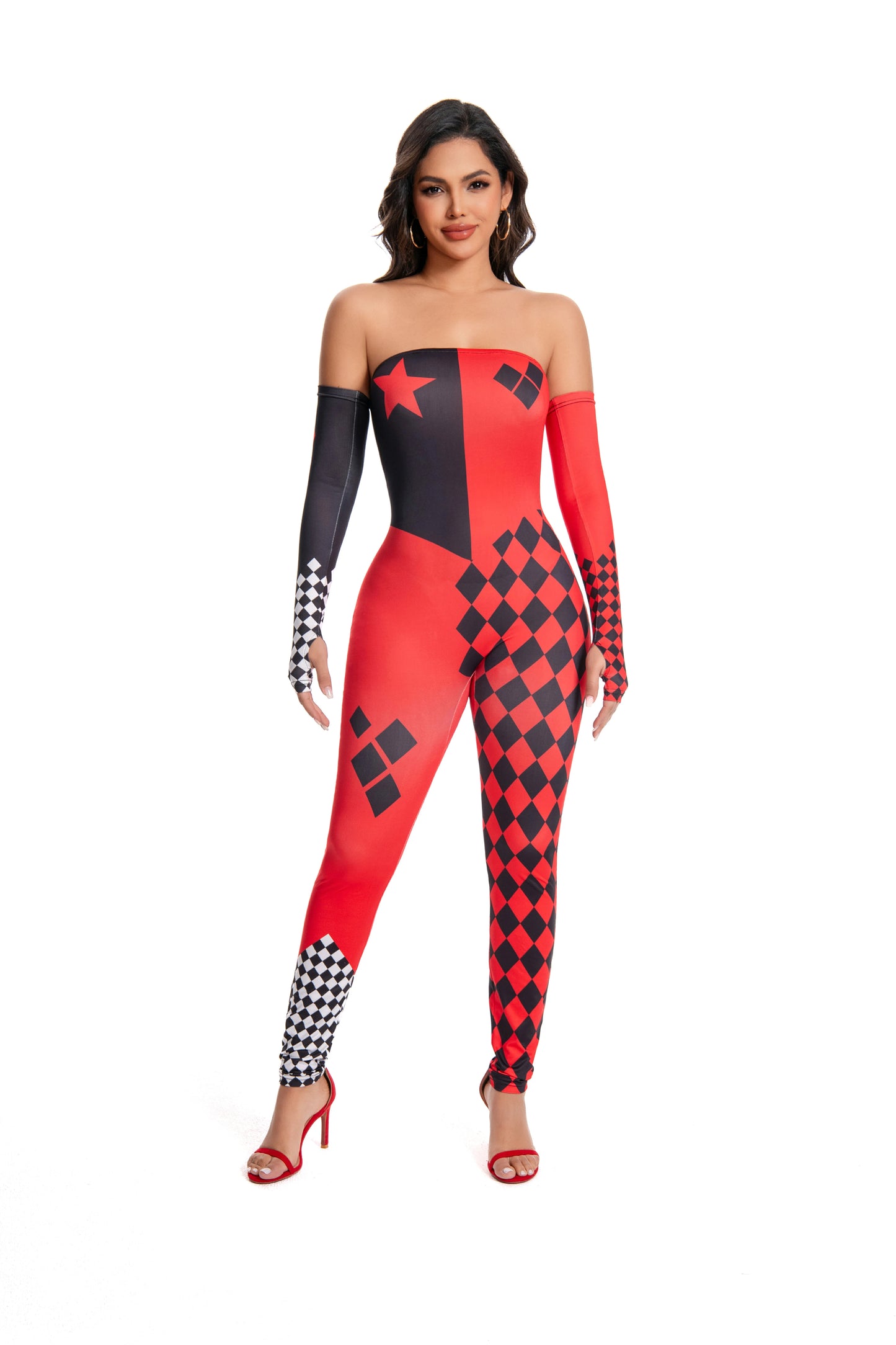 [You're My Secret] Halloween Cosplay Harley Q Clown Costume Sexy Jumpsuit for Women Bodysuit Masquerade Disguise Zentai Outfit