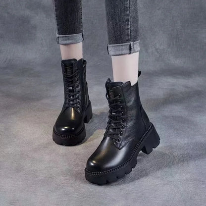 Autumn Winter Retro Women's Korean Style Thick-Soled New Short Boots Women's Lace-Up Casual Plus Size Women's Boots