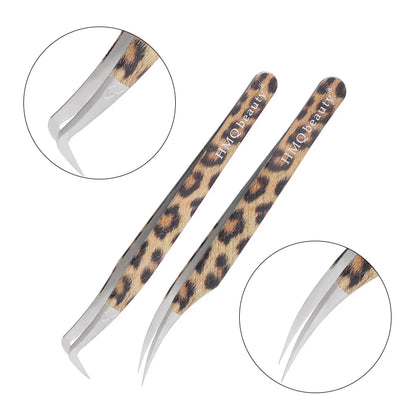 Leopard Eyelash Tweezers Stainless Steel High Quality Lash Tweezer For Lashes Extension Anti-Static 3D Accurate Clip Makeup Tool