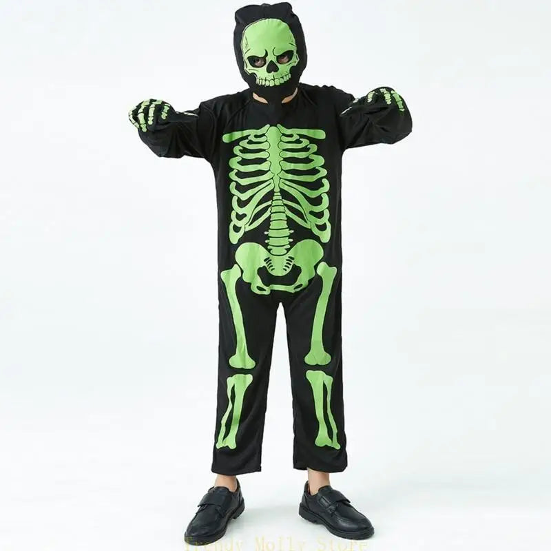 N5KB Halloween Costumes for Kids Scary Skeleton Costumes for Kids Fancy Dress up Cosplay Party Bodysuit Role Play Jumpsuit