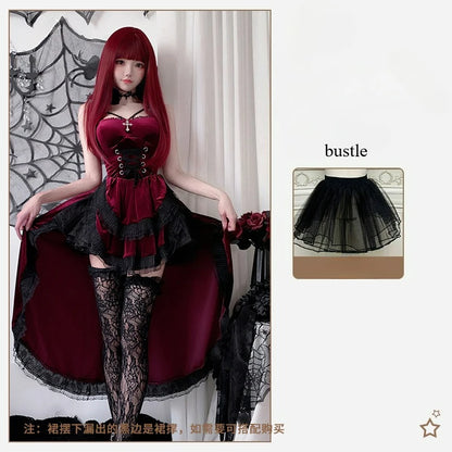 Sexy Lingerie Cosplay Dark Gothic Halloween Costume Ladies Dress Dovetail Witch Vampire Bride Performance Costume Red Suit